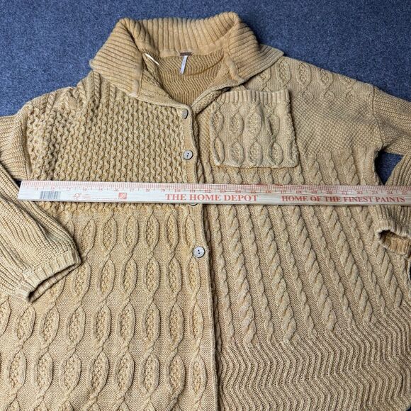 Free People Say Anything Cardi in Apricot Sz S Sweater Cardigan Chunky Cotton - Picture 7 of 8